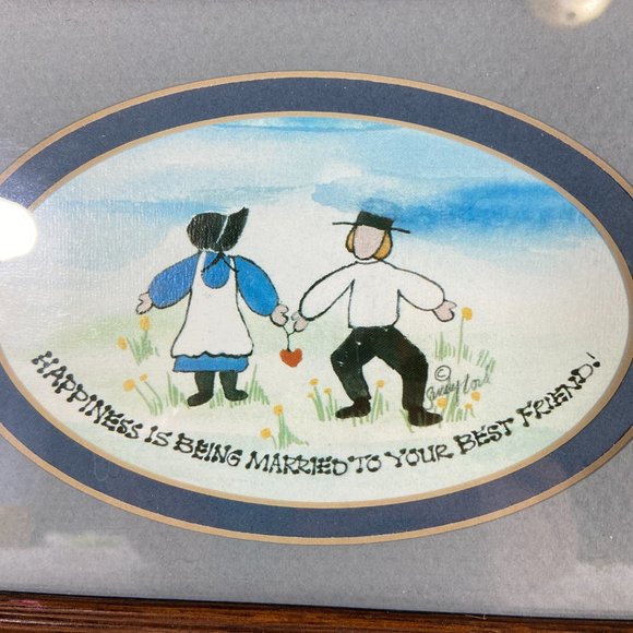 Vintage Framed Watercolor Print by Artist Sandy Lord Amish Couple with a Verse - Picture 2 of 5
